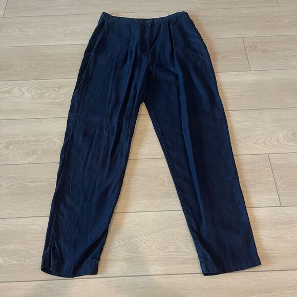 Valerie Steven‎ Womens Pants M 100% Linen Navy Blue Classic Lagenlook beach Boho - Picture 1 of 10